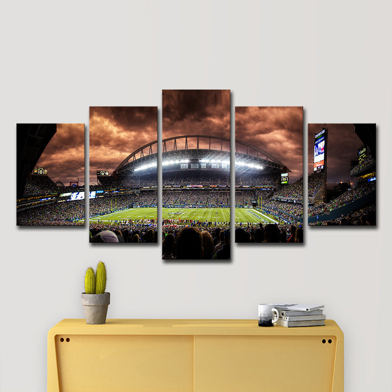 Photo-Print Overcrowded Stadium Canvas Art for Dining Room, Brown, Multiple-Piece