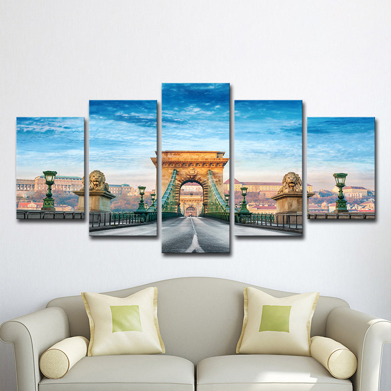 Budapest Bridge Canvas Art Global Inspired Picturesque Landscape Wall Decor in Blue