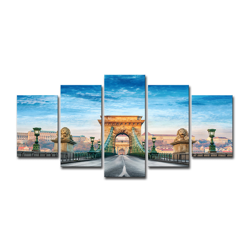 Budapest Bridge Canvas Art Global Inspired Picturesque Landscape Wall Decor in Blue