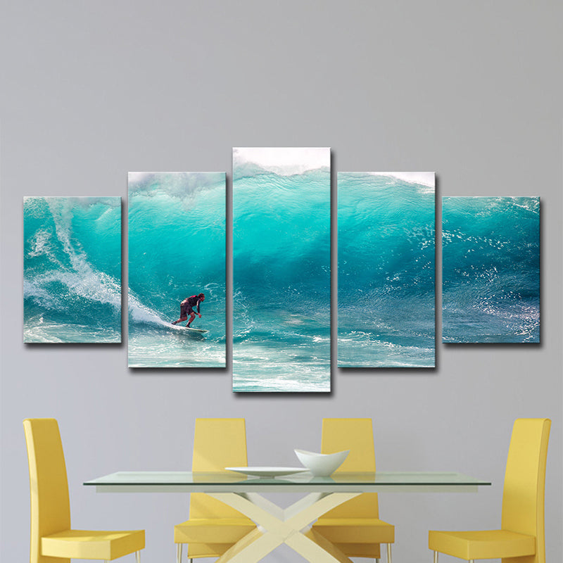 Tropics Big-Wave Surfing Wall Art Blue Boys Bedroom Wall Decor, Multi-Piece