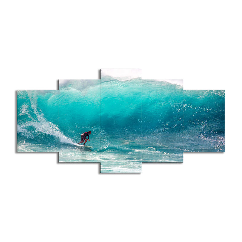 Tropics Big-Wave Surfing Wall Art Blue Boys Bedroom Wall Decor, Multi-Piece