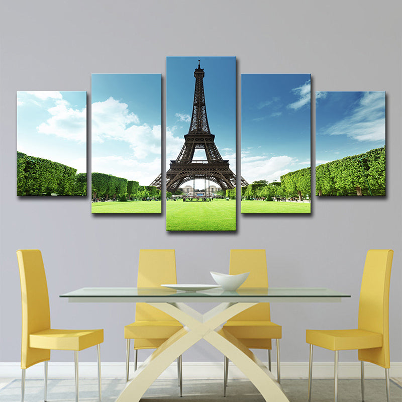 Spring Scenic Eiffel Tower Canvas Print Blue Global Inspired Wall Art for Dining Room