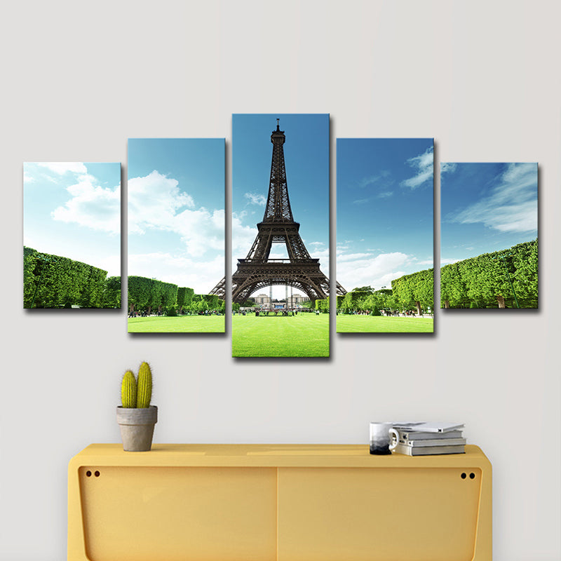 Spring Scenic Eiffel Tower Canvas Print Blue Global Inspired Wall Art for Dining Room