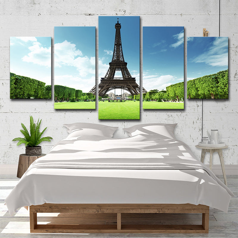 Spring Scenic Eiffel Tower Canvas Print Blue Global Inspired Wall Art for Dining Room