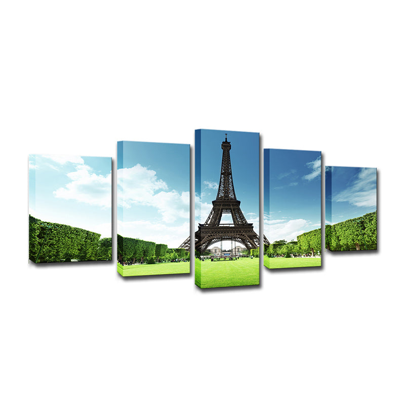 Spring Scenic Eiffel Tower Canvas Print Blue Global Inspired Wall Art for Dining Room