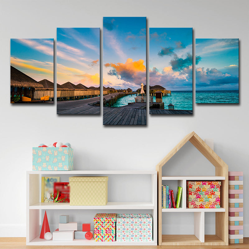 Blue Nightfall Maldives Wall Art Multi-Piece Contemporary Bedroom Canvas Print