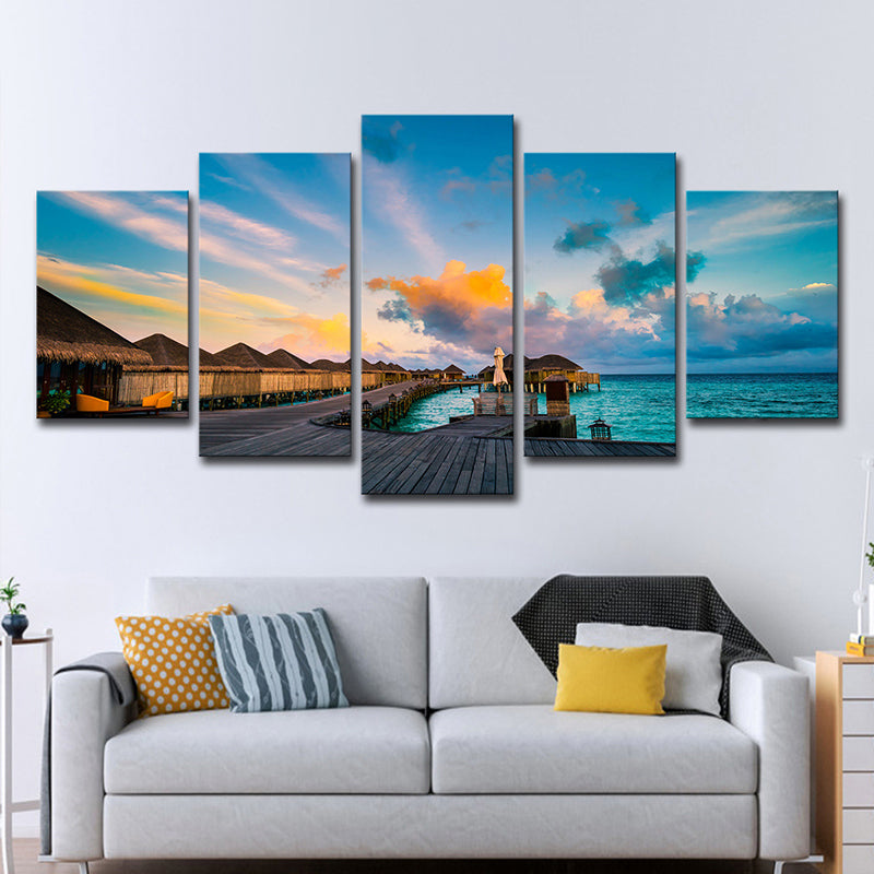 Blue Nightfall Maldives Wall Art Multi-Piece Contemporary Bedroom Canvas Print