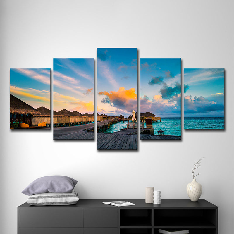 Blue Nightfall Maldives Wall Art Multi-Piece Contemporary Bedroom Canvas Print