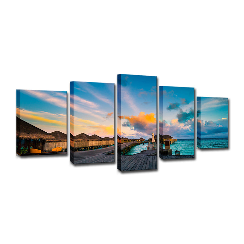 Blue Nightfall Maldives Wall Art Multi-Piece Contemporary Bedroom Canvas Print