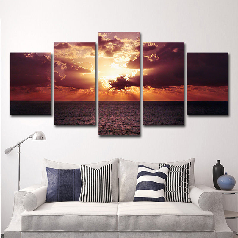 Photography Sunset Ocean Scenery Canvas Wall Art for Living Room, Purple and Orange