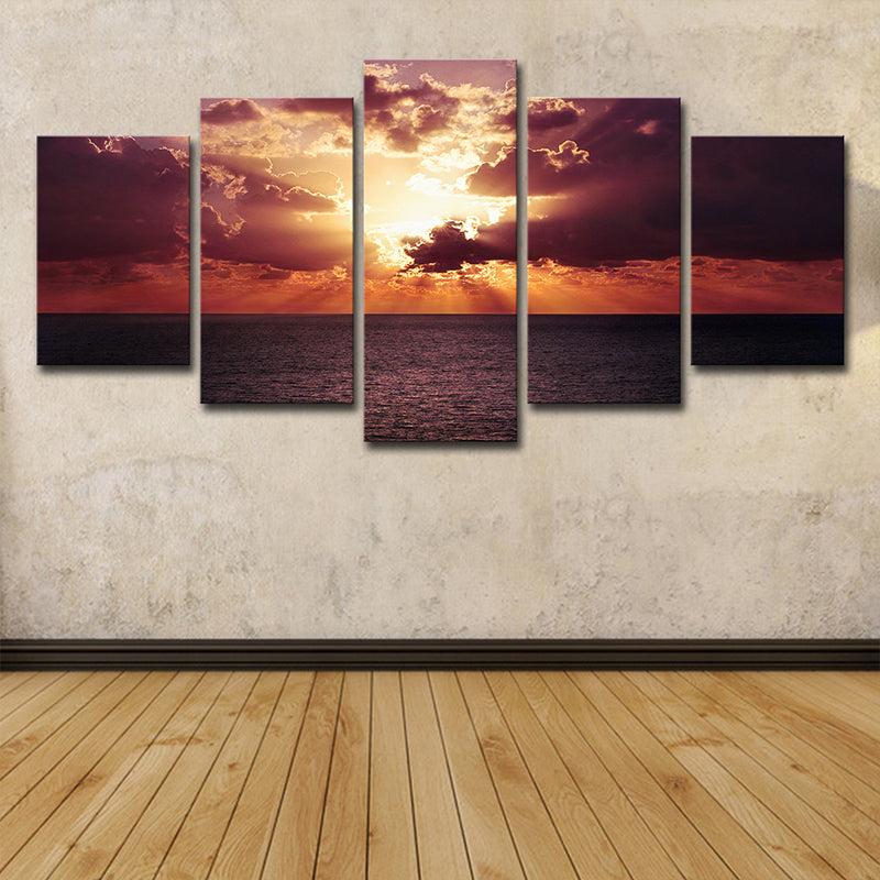 Photography Sunset Ocean Scenery Canvas Wall Art for Living Room, Purple and Orange