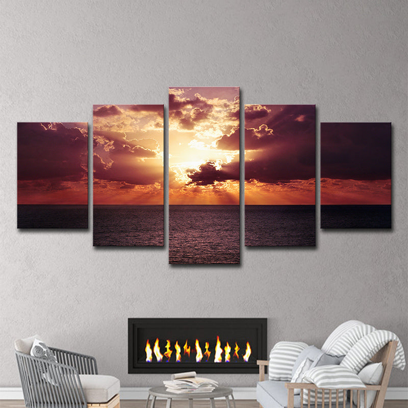 Photography Sunset Ocean Scenery Canvas Wall Art for Living Room, Purple and Orange