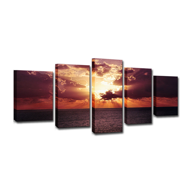 Photography Sunset Ocean Scenery Canvas Wall Art for Living Room, Purple and Orange