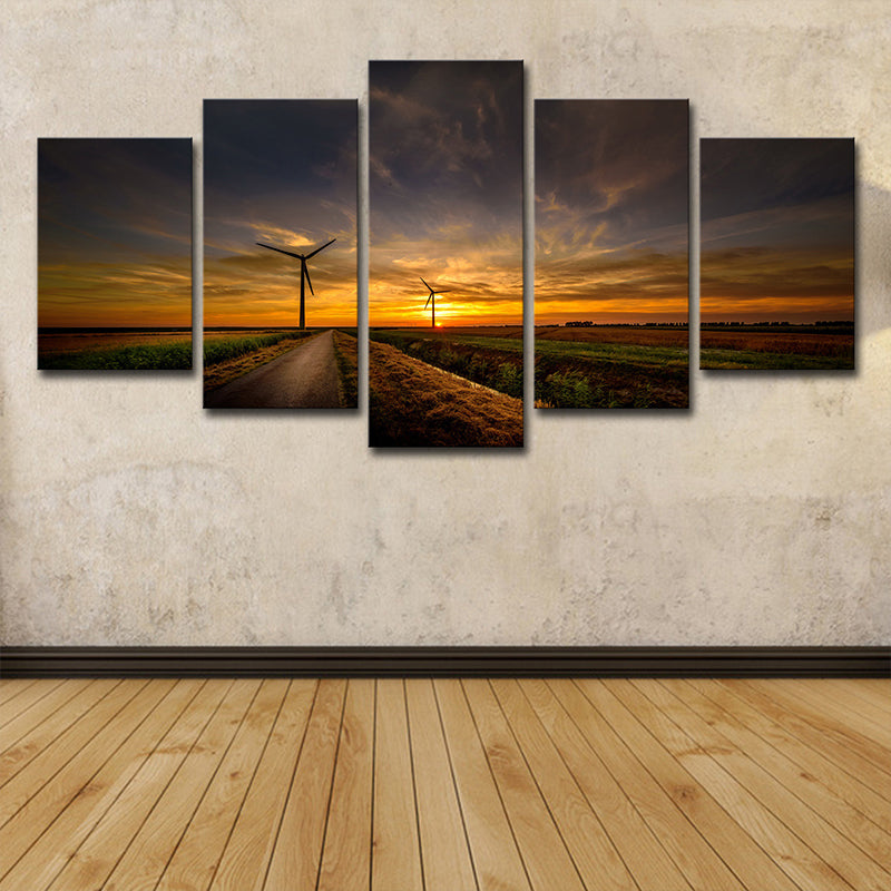 Sunset Country Road Canvas Art Yellow Modern Style Wall Decoration for Living Room