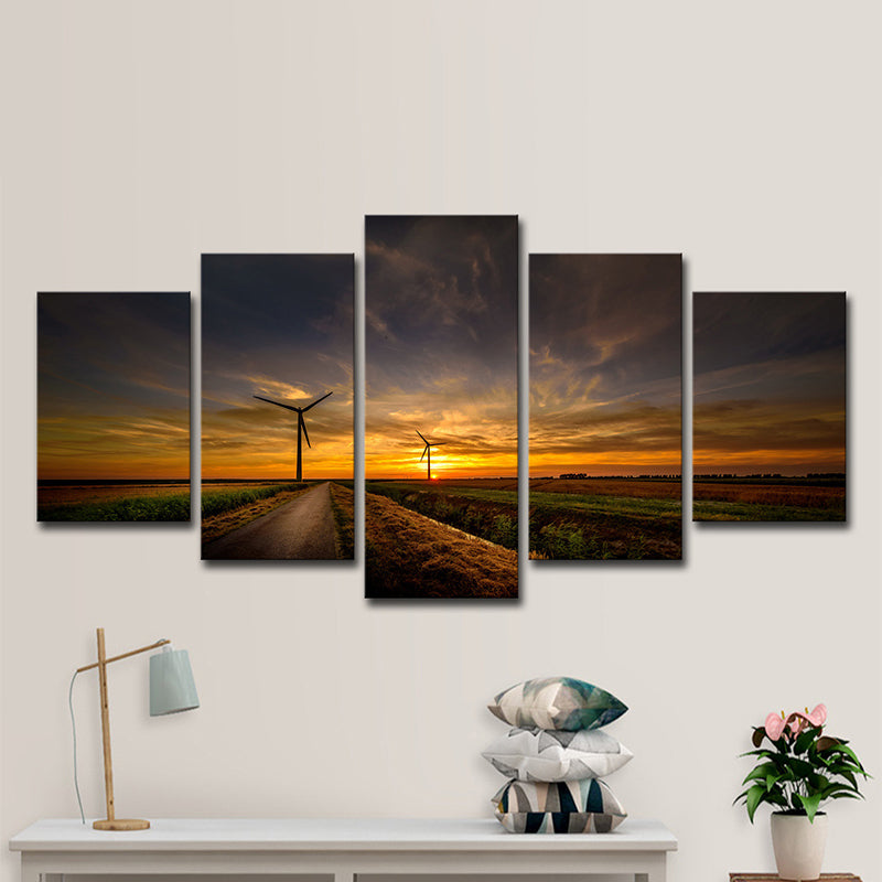 Sunset Country Road Canvas Art Yellow Modern Style Wall Decoration for Living Room