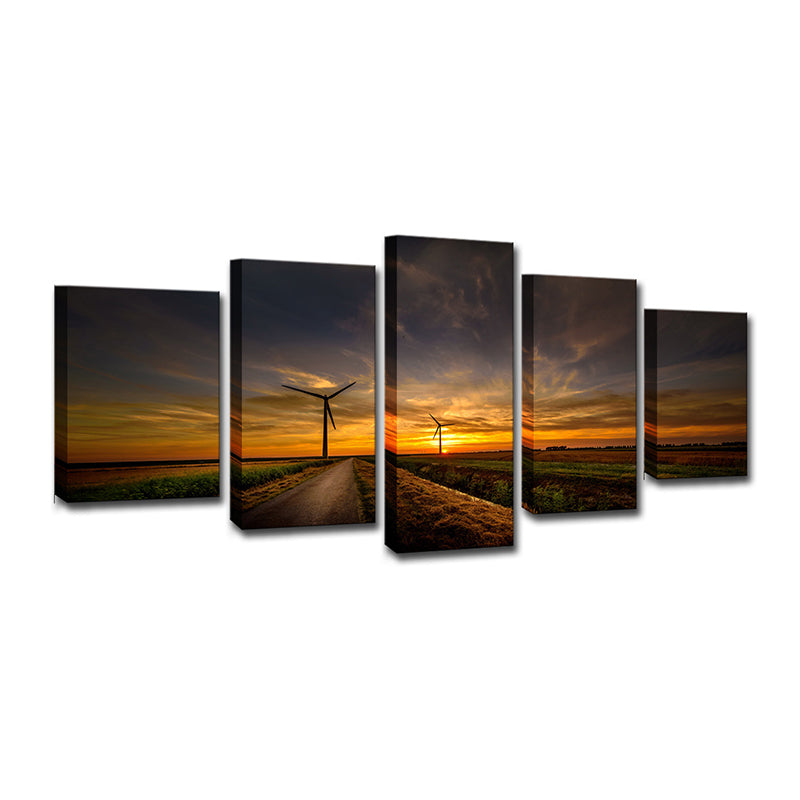 Sunset Country Road Canvas Art Yellow Modern Style Wall Decoration for Living Room