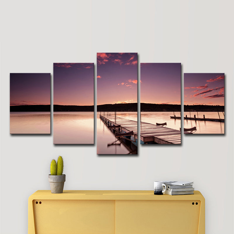 Bridge to the River Canvas Modernism Multi-Piece Living Room Wall Art in Purple