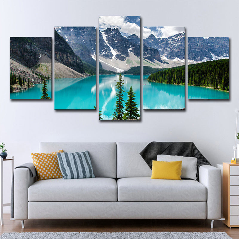 Photography Mountain and River Art Print for Home, Blue and Green, Multiple-Piece