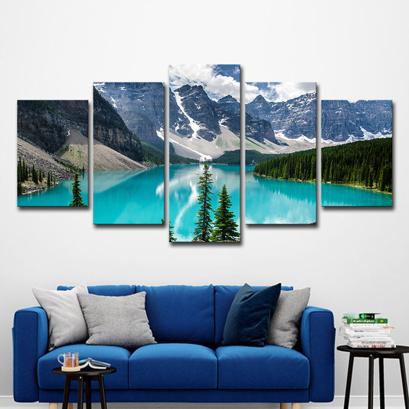 Photography Mountain and River Art Print for Home, Blue and Green, Multiple-Piece