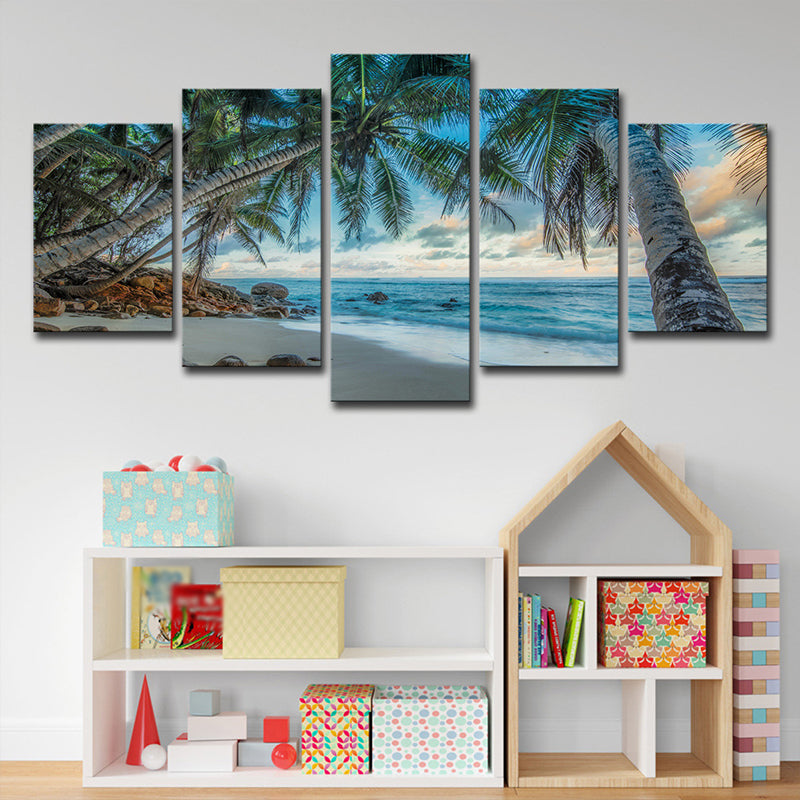 Tropix Beach Coconut Trees Canvas Wall Art Blue Multi-Piece Wall Decor for Sitting Room