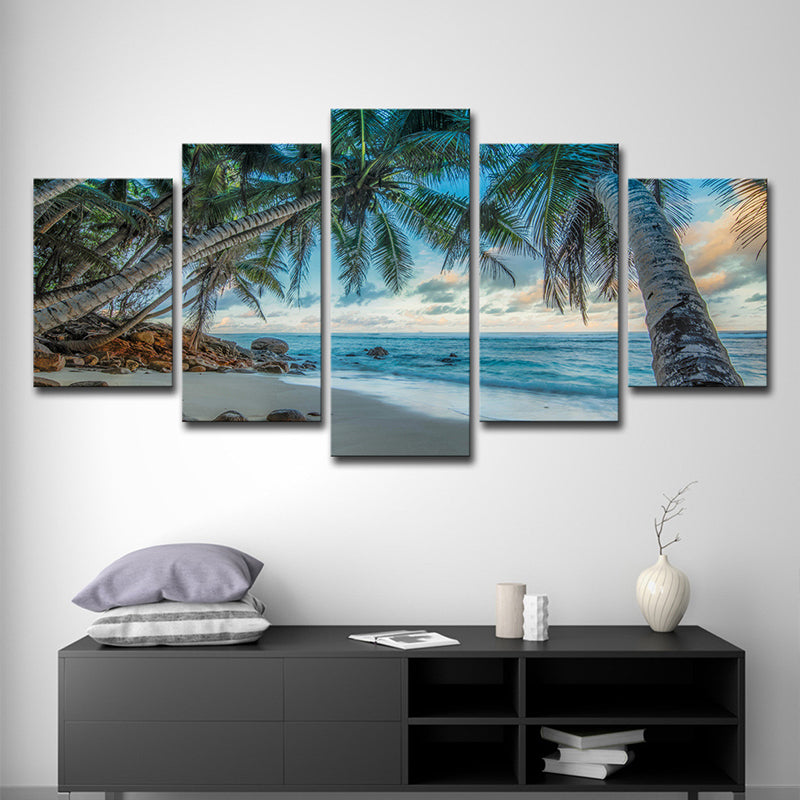 Tropix Beach Coconut Trees Canvas Wall Art Blue Multi-Piece Wall Decor for Sitting Room