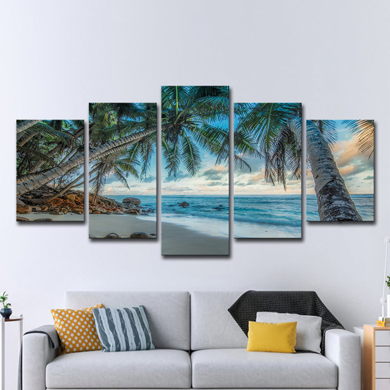 Tropix Beach Coconut Trees Canvas Wall Art Blue Multi-Piece Wall Decor for Sitting Room