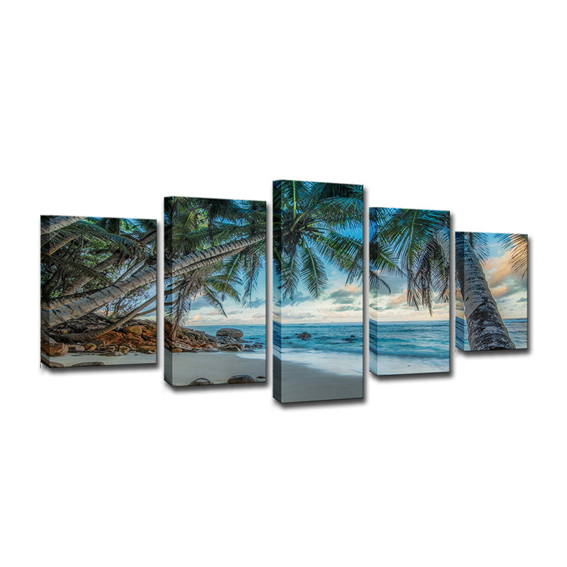 Tropix Beach Coconut Trees Canvas Wall Art Blue Multi-Piece Wall Decor for Sitting Room