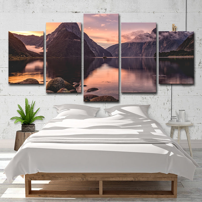 Milford Sound Sunset View Canvas Print Multi-Piece Modern Bedroom Wall Art Decor