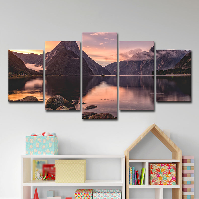 Milford Sound Sunset View Canvas Print Multi-Piece Modern Bedroom Wall Art Decor