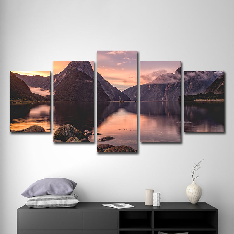 Milford Sound Sunset View Canvas Print Multi-Piece Modern Bedroom Wall Art Decor