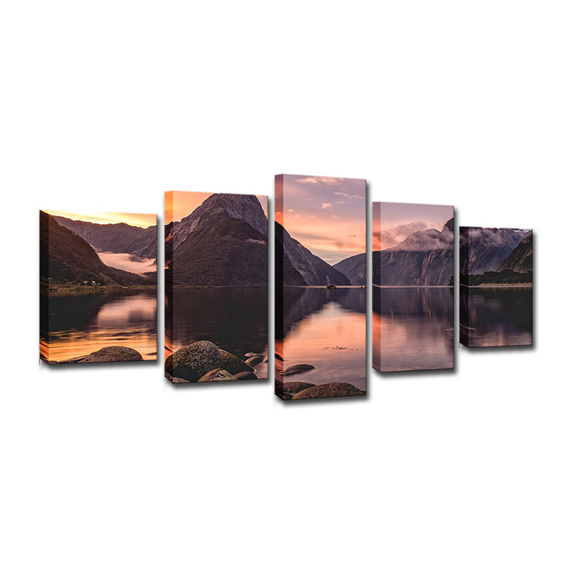 Milford Sound Sunset View Canvas Print Multi-Piece Modern Bedroom Wall Art Decor