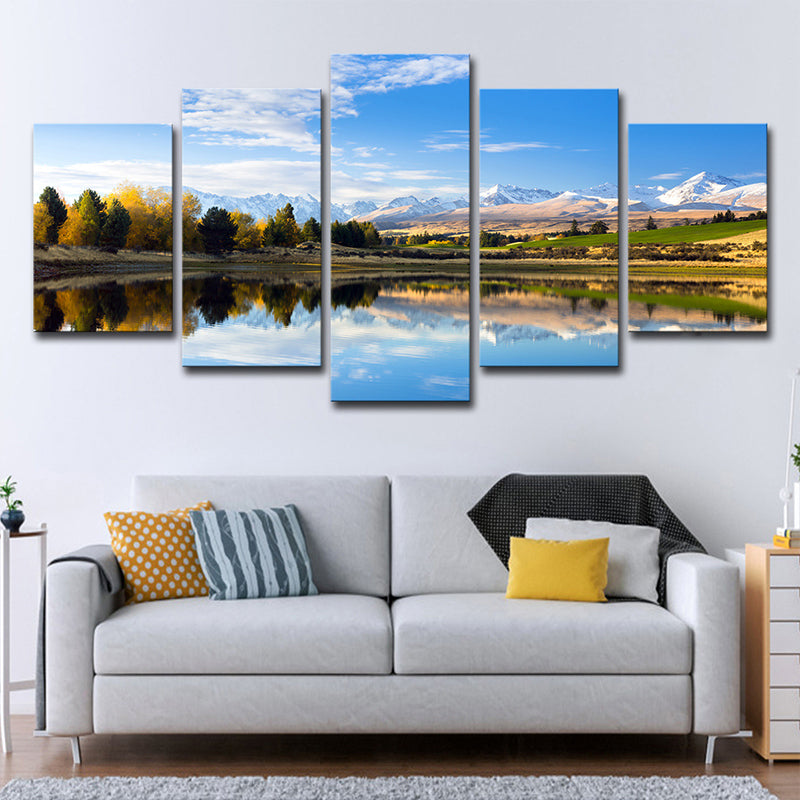 Canterbury Lake Landscape Wall Decor Contemporary Canvas Wall Art in Blue and Green