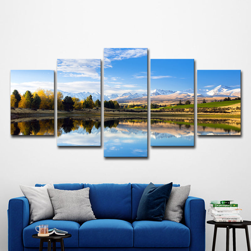 Canterbury Lake Landscape Wall Decor Contemporary Canvas Wall Art in Blue and Green