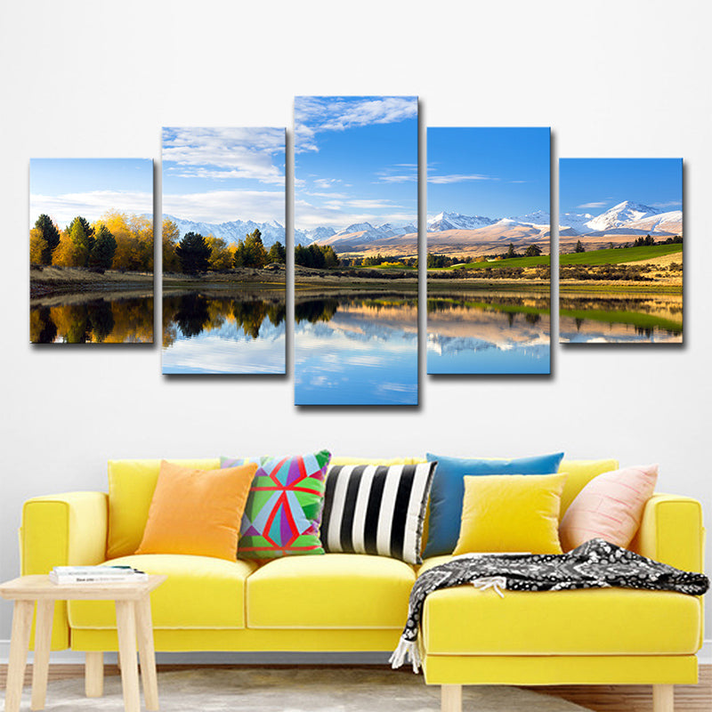 Canterbury Lake Landscape Wall Decor Contemporary Canvas Wall Art in Blue and Green