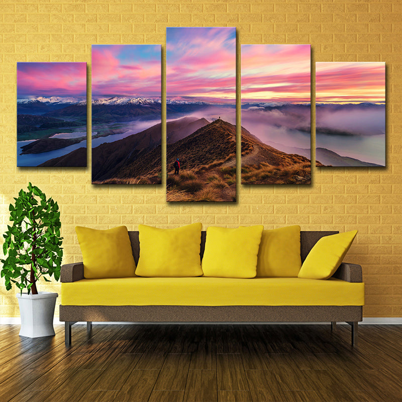 Purple Evening Glow Canvas Art Mountain Skyline View Modern Multi-Piece Wall Decor