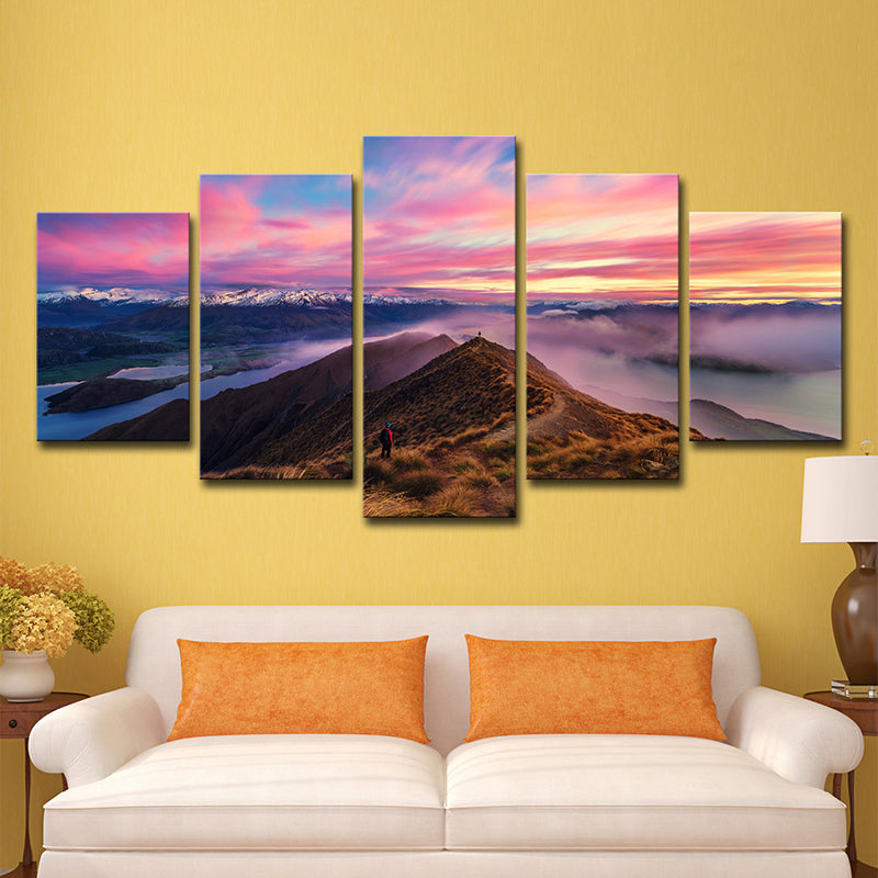 Purple Evening Glow Canvas Art Mountain Skyline View Modern Multi-Piece Wall Decor