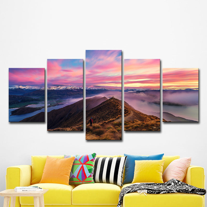 Purple Evening Glow Canvas Art Mountain Skyline View Modern Multi-Piece Wall Decor