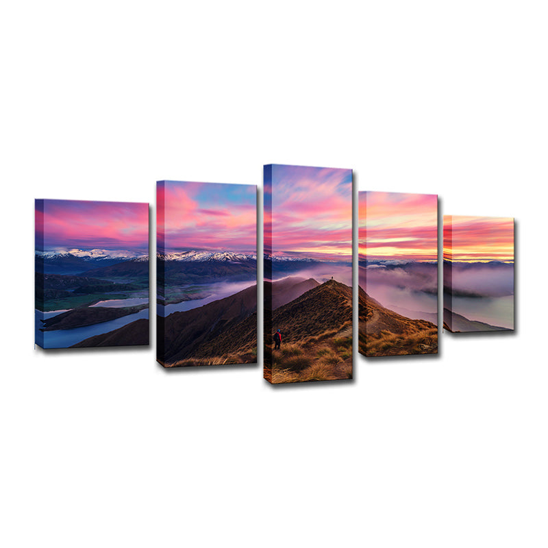 Purple Evening Glow Canvas Art Mountain Skyline View Modern Multi-Piece Wall Decor