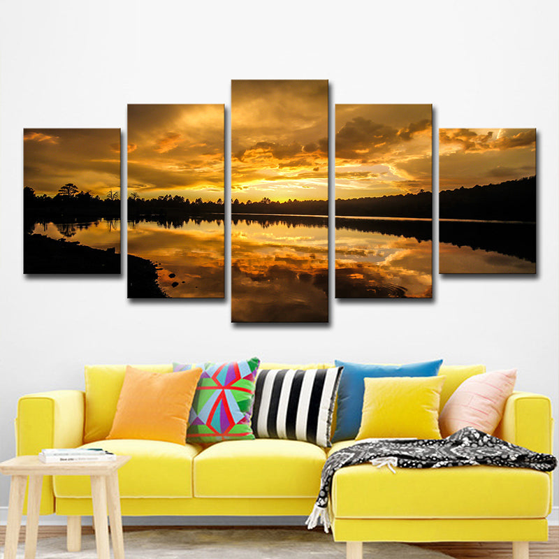 Yellow Contemporary Canvas Kaibab Lake Sundown Scenic Wall Art for Living Room