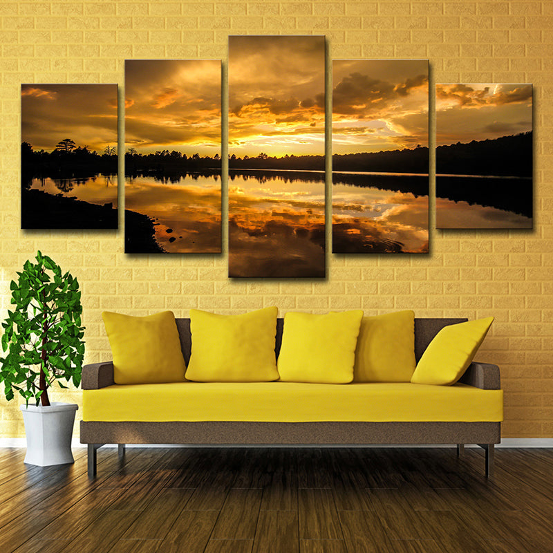 Yellow Contemporary Canvas Kaibab Lake Sundown Scenic Wall Art for Living Room