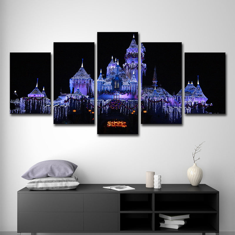 Modern Christmas Amusement Park Art Print Purple and Black Family Room Canvas, Multi-Piece