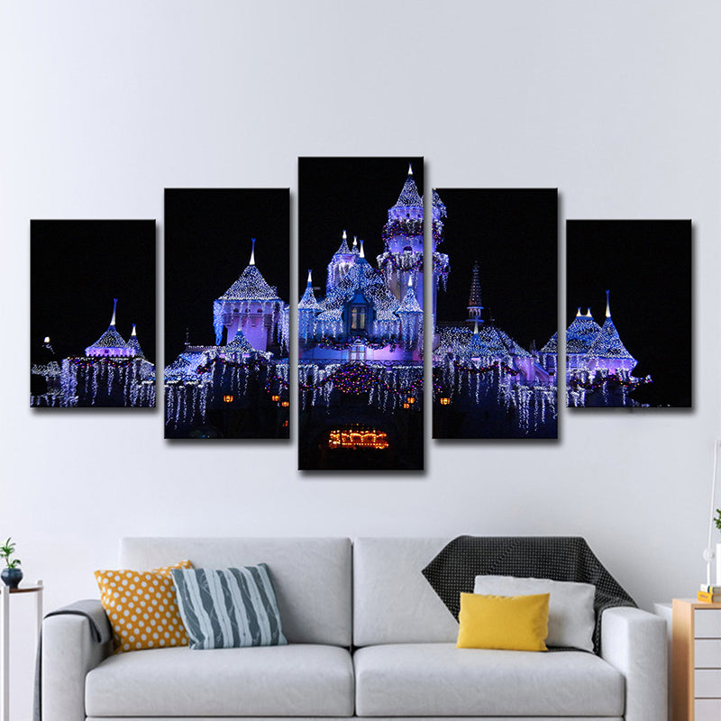 Modern Christmas Amusement Park Art Print Purple and Black Family Room Canvas, Multi-Piece