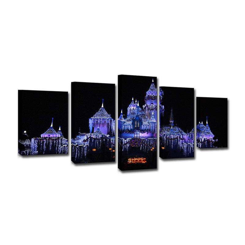 Modern Christmas Amusement Park Art Print Purple and Black Family Room Canvas, Multi-Piece