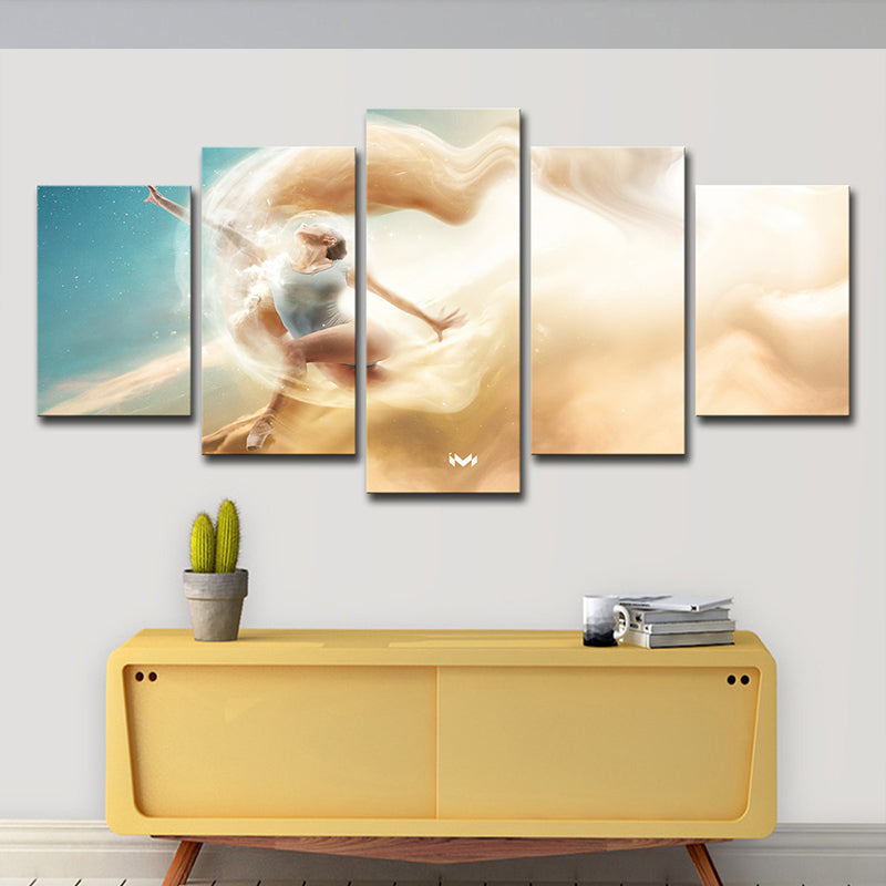 Multi-Piece Dancer Wall Art Modern Style Canvas Print in Light Brown for Girls Room