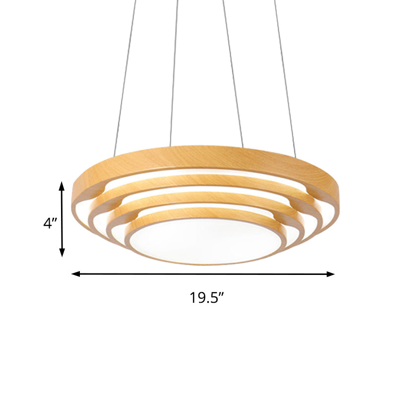 Modern Multi-Layer LED Hanging Pendant Light Wood 1-Light Office Ceiling Fixture in Warm/White Light