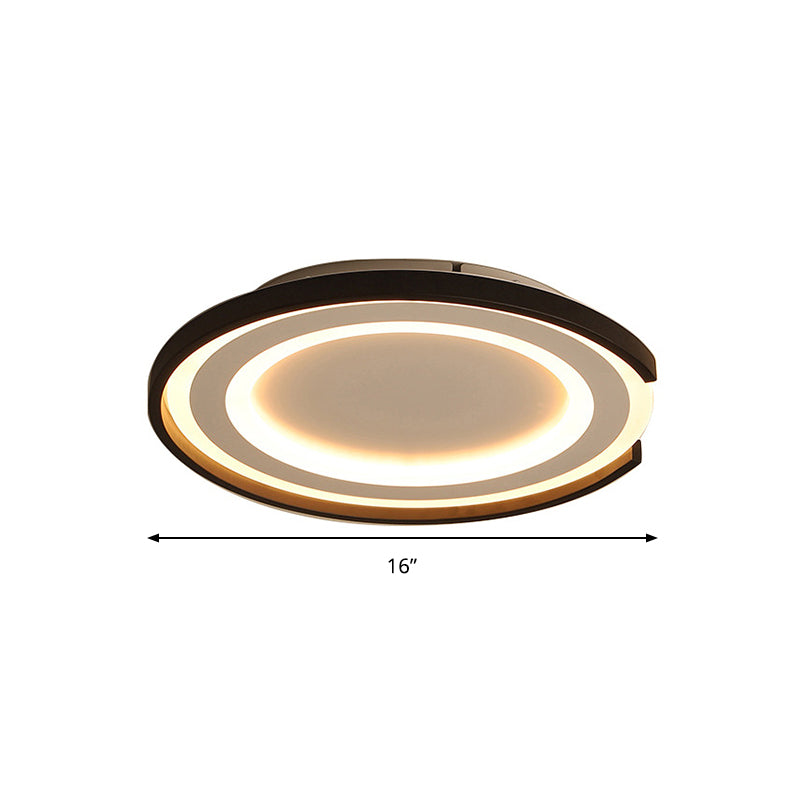 Ronde inbouwlamp, eenvoudig metaal LED zwart/zwart-wit slaapkamer plafond inbouw in warm/wit, 16"/20,5" diam.