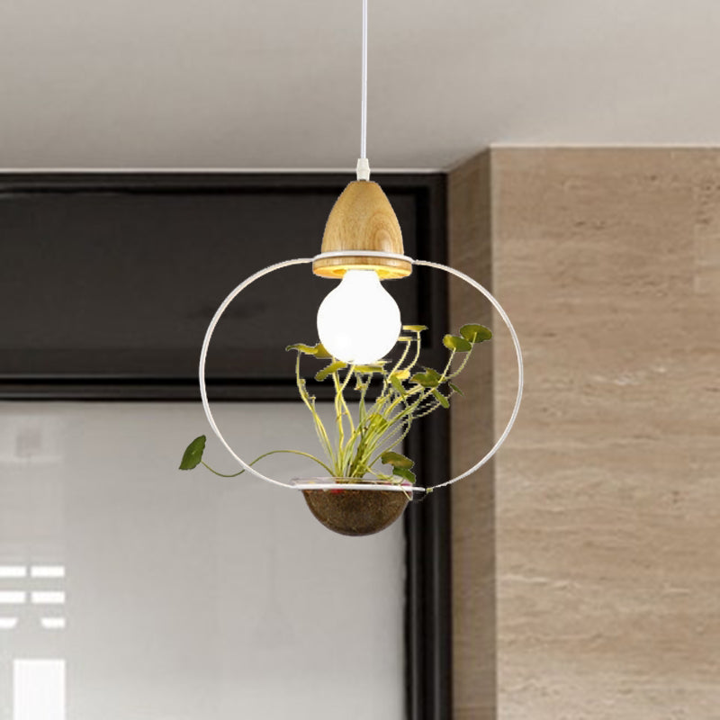 Black/White 1 Bulb Drop Pendant Industrial Metal Oval/Rectangle/Urn LED Plant Hanging Ceiling Light for Restaurant