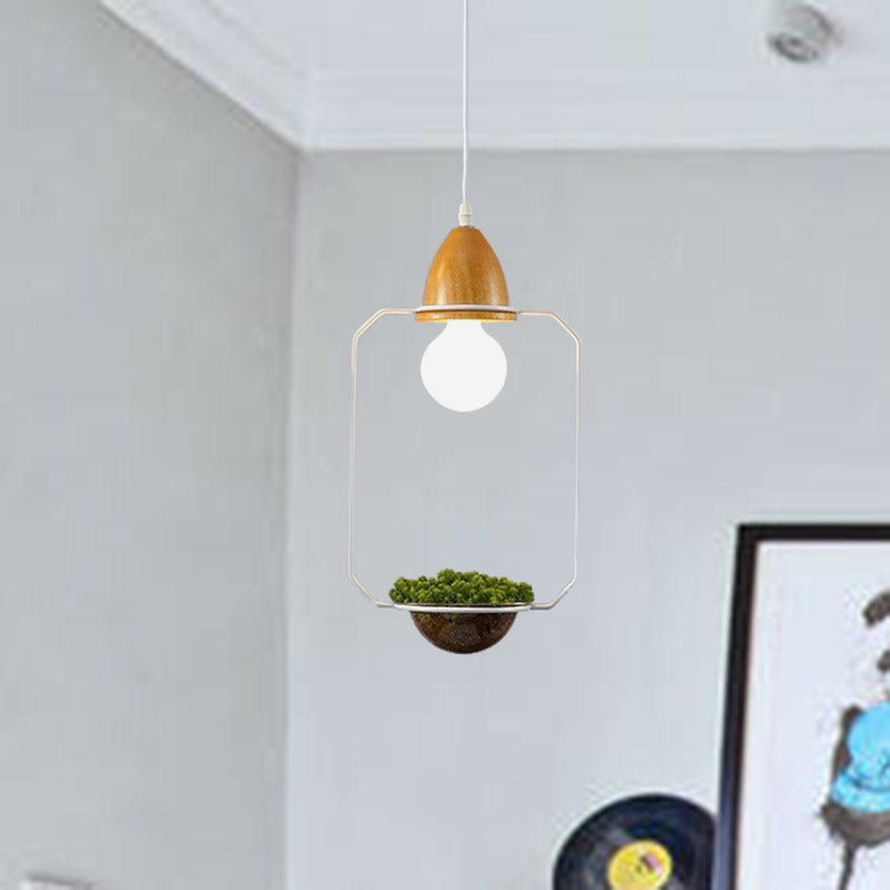 Black/White 1 Bulb Drop Pendant Industrial Metal Oval/Rectangle/Urn LED Plant Hanging Ceiling Light for Restaurant