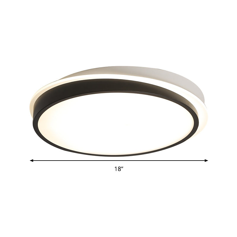 18"/23.5" Dia Black Circular Flush Mount Ceiling Light Simple Metal LED Study Room Ceiling Flush Mount in Warm/White with Acrylic Diffuser