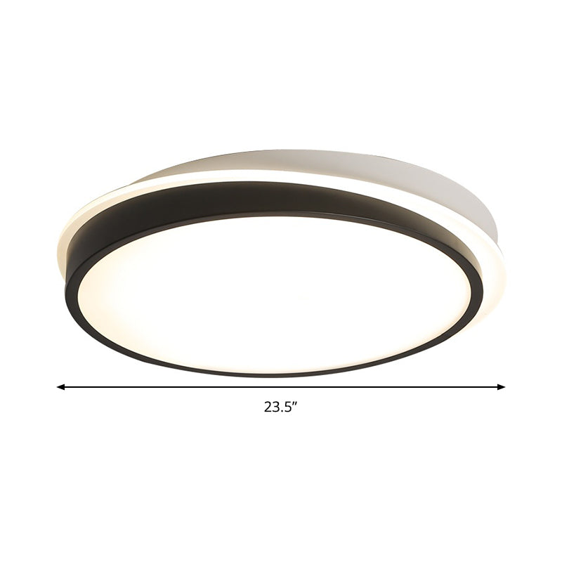 18"/23,5" diam. zwarte ronde inbouwplafondlamp, eenvoudige metalen LED-studeerkamer, plafondinbouw in warm/wit met acryldiffusor